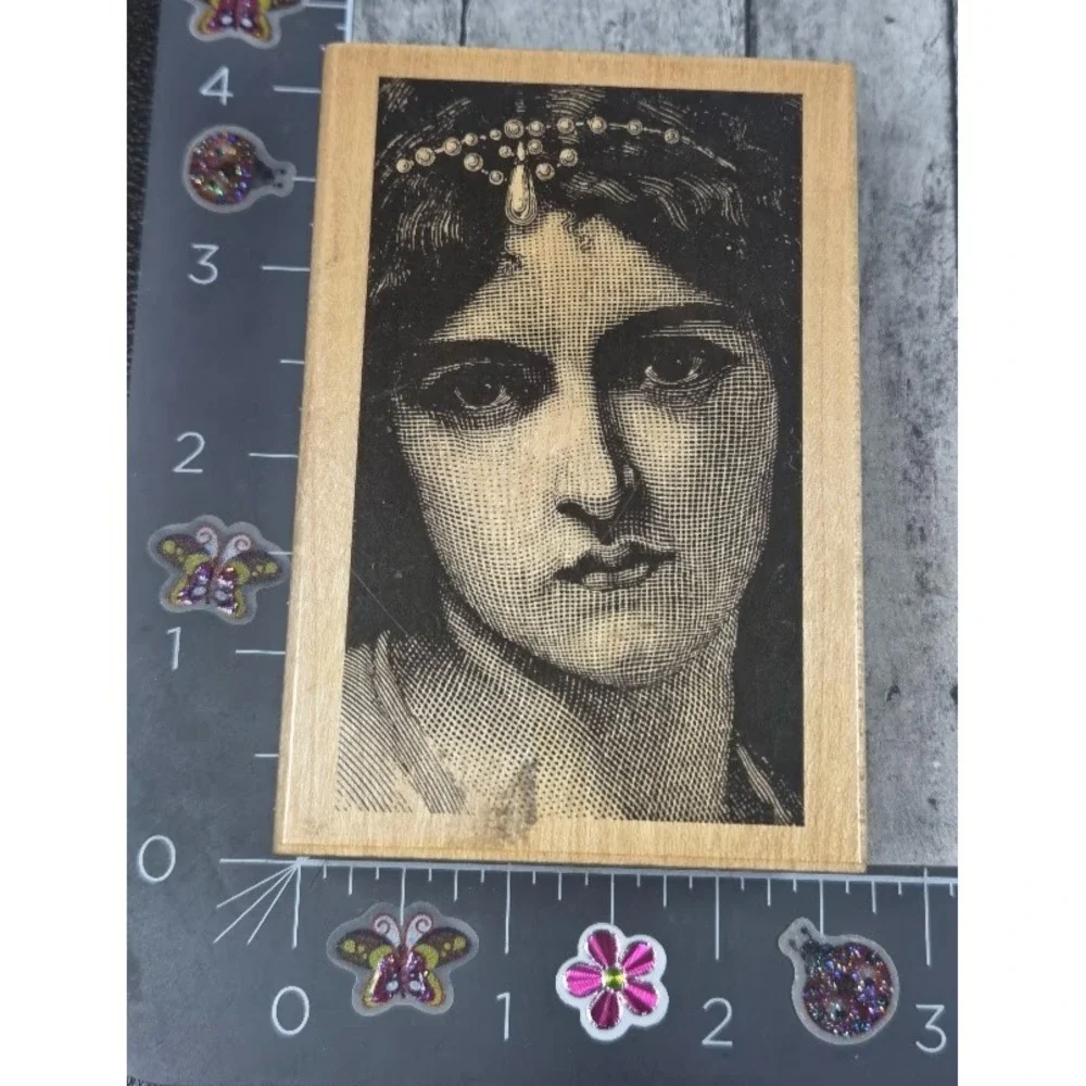 Renaissance Victorian Bohemian Headpiece Woman Girl L2235 Rubber Stamp Wood #Q41